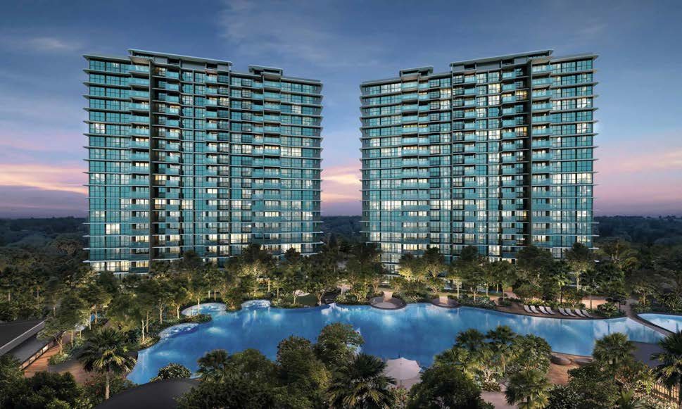 Artist's impression of the towers and Oasis Pool at dusk